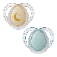 Ортодонтични залъгалки Tommee Tippee NIGHT TIME 0-6м, 2 бр./оп., оранж/зелен, декор луна Tommee Tippee Ортодонтични залъгалки NIGHT TIME 0-6м, оранж/зелен, декор луна