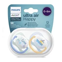 Philips AVENT Ортодонтични залъгалки Ultra Air HAPPY + стерилизаторна кутия (0-6м), НАДПИС/ЛОДКА, 2 бр./оп. SCF080/01