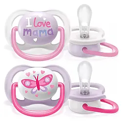 Залъгалки Ultra Air Happy 0-6м розови с декор Пеперуда и Love