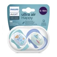 Philips AVENT Ортодонтични залъгалки Ultra Air Happy + стерилизаторна кутия (6-18м), НАДПИС/ЛОДКА, 2 бр./оп. Philips AVENT Ортодонтични залъгалки Ultra Air Happy + стерилизаторна кутия (6-18м), НАДПИС/ЛОДКА, 2 бр./оп.