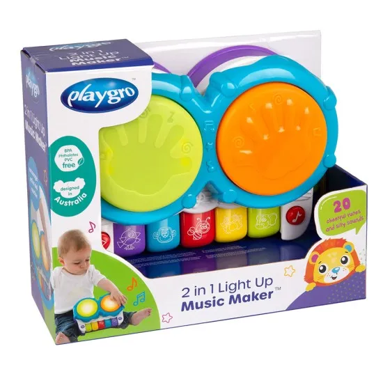 Музикална играчка 2 в 1 Пиано и Барабани PLAYGRO 2 in 1 Light Up Music Maker PLAYGRO Активна музикална играчка 2в1 Пиано и Барабани