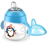 Philips AVENT Неразливаща се чаша с мек накрайник 260мл, 12м+, ПИНГВИН, синя SCF747/02