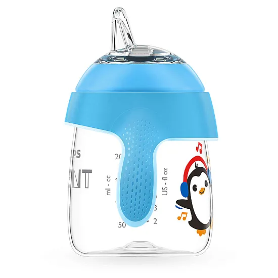 Philips AVENT Неразливаща се чаша с мек накрайник 260мл, 12м+, ПИНГВИН, синя SCF747/02
