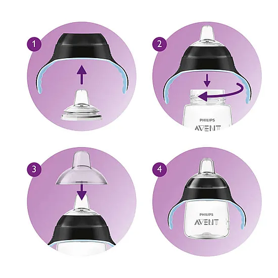 Philips AVENT Неразливаща се чаша с мек накрайник 260мл, 12м+, ПИНГВИН, синя SCF747/02