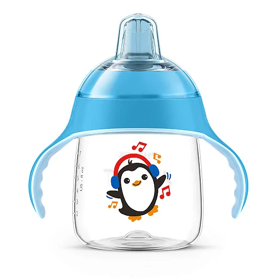 Philips AVENT Неразливаща се чаша с мек накрайник 260мл, 12м+, ПИНГВИН, синя SCF747/02