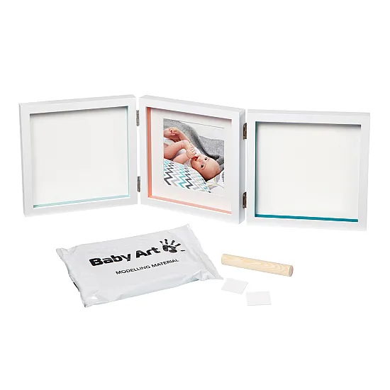 BABY ART Бяла рамка за отпечатък за ръчичка и краче + снимка My Baby Style Essentials, бяло паспарту, 3601095400