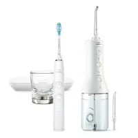 Philips Sonicare Орален душ Power Flosser 3000 Interdental и Електрическа четка за зъби Diamond Clean, серия 9000, бяла HX3886/41
