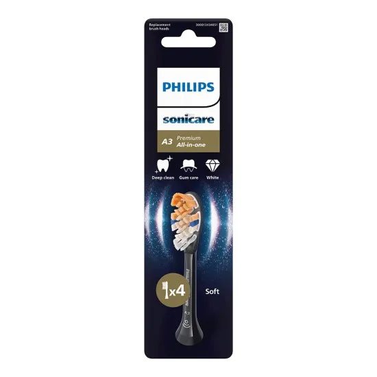 Глава за четка А3 Premium All-in-one Philips Sonicare HX9094/88, черна, 4 бр.