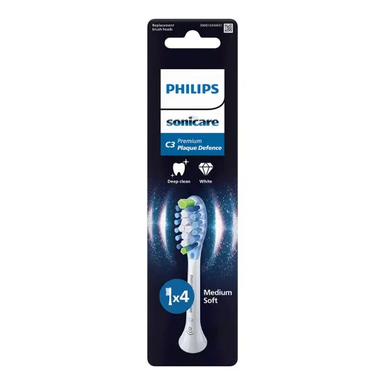 Накрайник за четка за зъби Philips Sonicare HX9044/87 C3 Premium Plaque Defence, бял, 4 бр. Глава за четка C3 Premium Plaque Defence Philips Sonicare HX9044/87, бяла, 4 бр.