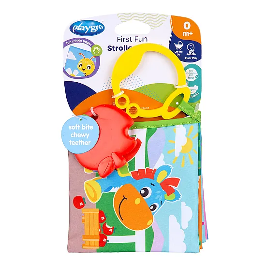 PLAYGRO Текстилна книжка за количка с гризалка, 0м+