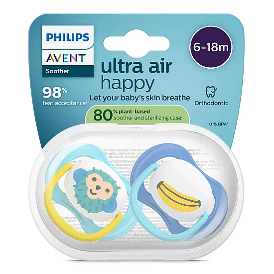 Philips AVENT залъгалки Ultra Air Happy SCF080/26, 6-18м с декорация