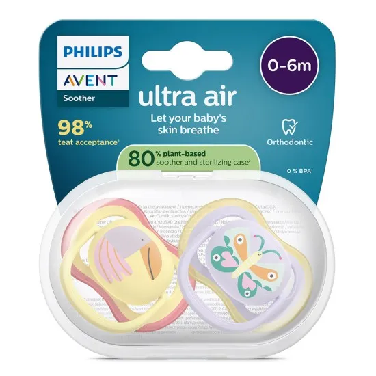 Philips AVENT залъгалки Ultra Air SCF087/04, 0-6м, пастелни, животни, момиче