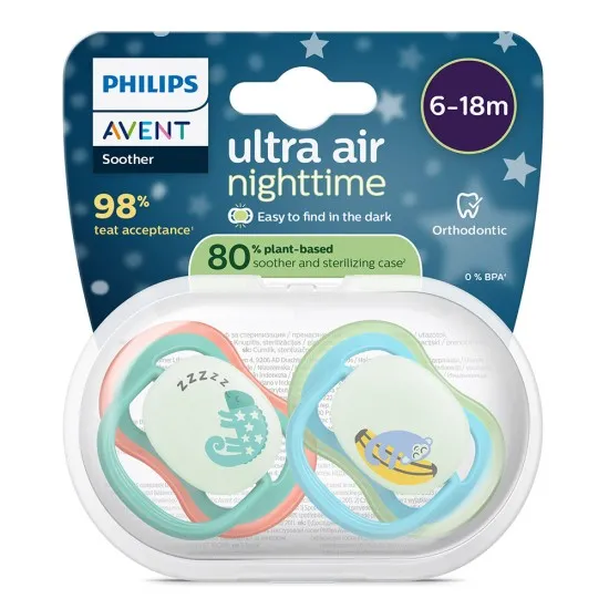 Philips AVENT залъгалки Ultra Air Night SCF376/28, 6-18м, сини, момче
