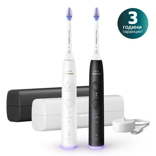 Philips Sonicare series 6500 Електрически звукови четки за зъби HX7419/01 бяла и черна с калъф Philips Sonicare комплект четки за зъби HX7419/01 серия 6500, бяла и черна с калъфи