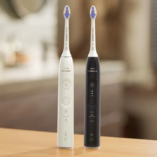 Philips Sonicare series 6500 Електрически звукови четки за зъби HX7419/01 бяла и черна с калъф Philips Sonicare комплект четки за зъби HX7419/01 серия 6500, бяла и черна с калъфи