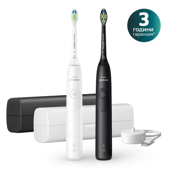 Philips Sonicare series 5300 Електрически звукови четки за зъби HX7109/01 бяла и черна с калъф Philips Sonicare комплект четки за зъби HX7109/01 серия 5300, бяла и черна с калъфи