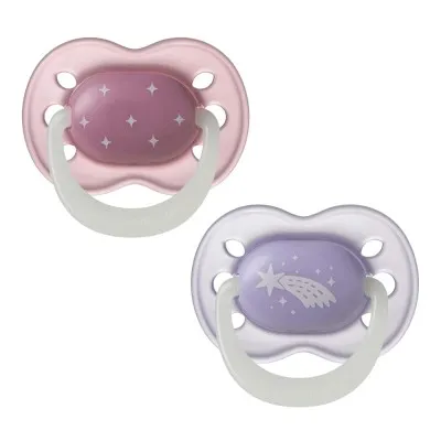 Залъгалки Tommee Tippee NIGHT GLOW 0-6м, 2 броя, розов/лилав