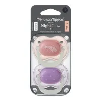 Ортодонтични залъгалки Tommee Tippee NIGHT GLOW 0-6м, 2 броя, розов/лилав Tommee Tippee Ортодонтични залъгалки NIGHT GLOW 0-6м, TT.0308