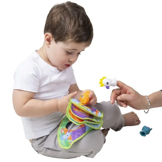 PLAYGRO Текстилна книжка Щастливи у дома с животни за куклен театър, 12м+