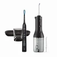 Philips Sonicare Орален душ Power Flosser 3000 Interdental и Звукочестотна четка за зъби Diamond Clean, серия 9000, черна HX3866/43