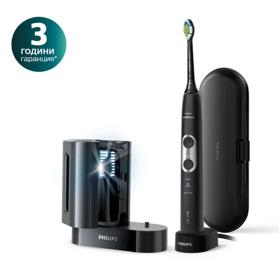 Philips Sonicare Звукочестотна четка за зъби Protective Clean 6100, черна + UV санитайзер HX6870/57 Philips Sonicare Звукочестотна четка за зъби Protective Clean 6100, черна + UV санитайзер HX6870/57