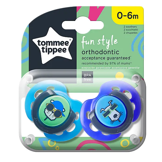 Tommee Tippee Ортодонтични залъгалки FUN STYLE, 0-6м, 2 бр./оп., Котка/Куче 43335785