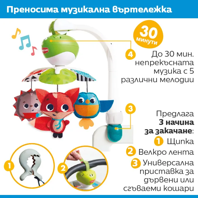 Преносима музикална въртележка с 30 минути музика