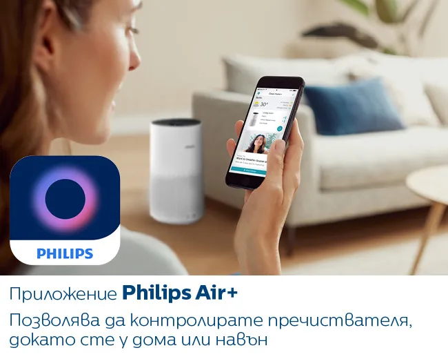 Пречиствател за въздух Philips AC1715/10 Серия 1000i Управление на уреда от разстояние с мобилно приложение Philips Air+